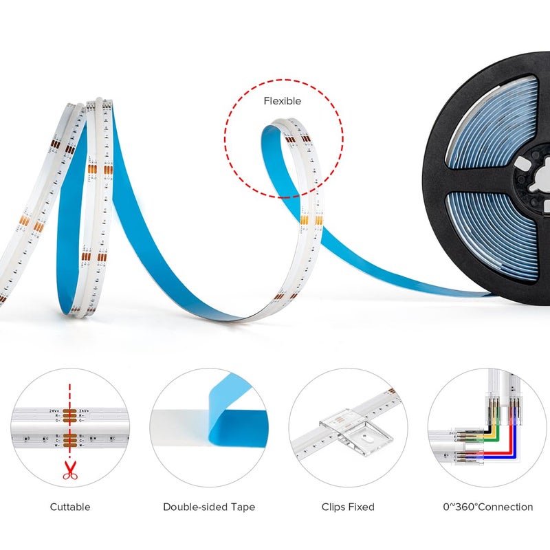 BTF-LIGHTING FCOB COB LED Strip RGBCCT Color Changing 16.4FT 960LED/m Flexible High Density Light RGB+CCT Tunable 3000K-6000K DC24V 12mm Width for Indoor Decor(No Adapter or Controller) - Image 5