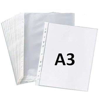 SEJASCOLLECTIONS Heavy Duty | Pack of 25 Pcs | A3 Size, 200 Micron, Transparent Document Sleeves, Leaf Sheet, Clear Certificates/Waterproof Sheet Protectors 11 Holes Punched Ring Files Folder. - Image 1
