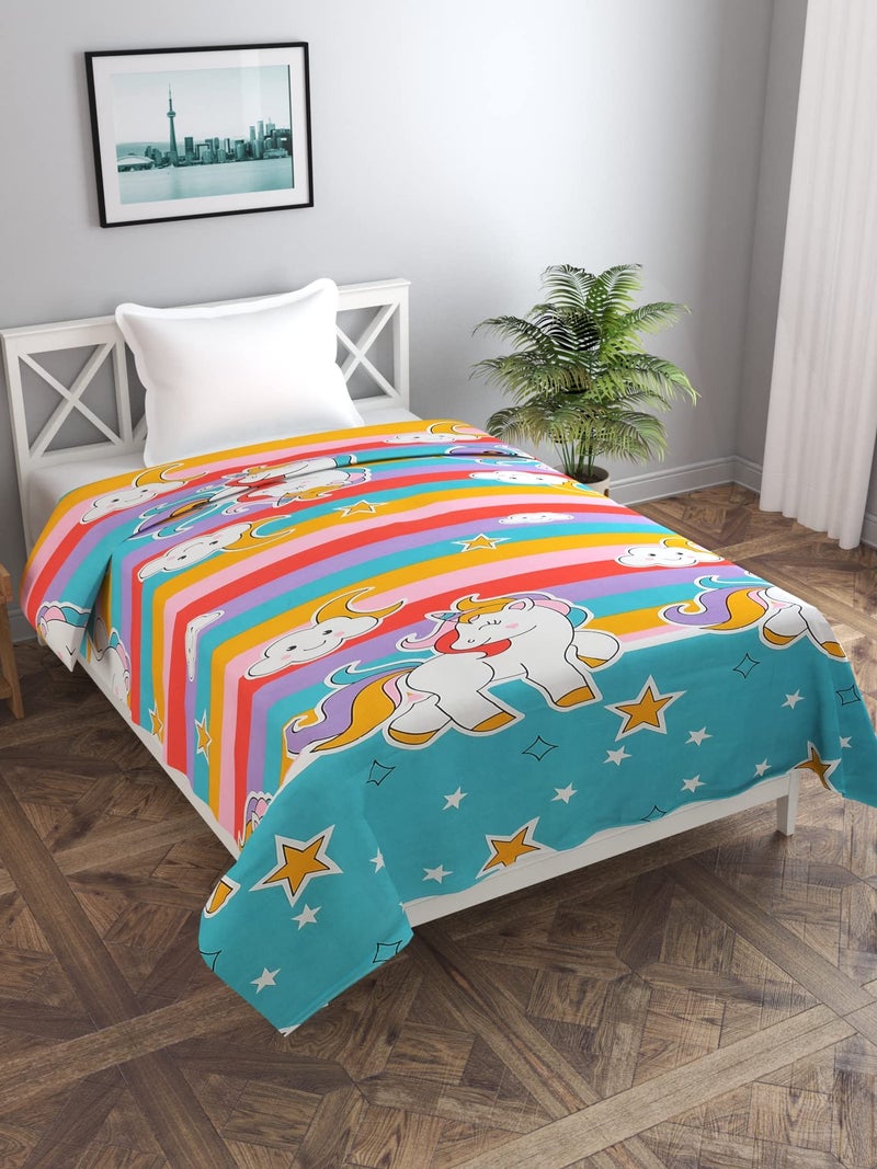 MORADO Premium Glace Cotton Cartoon Design Duvet Cover - Single, Green & Pink with Zipper - Image 1