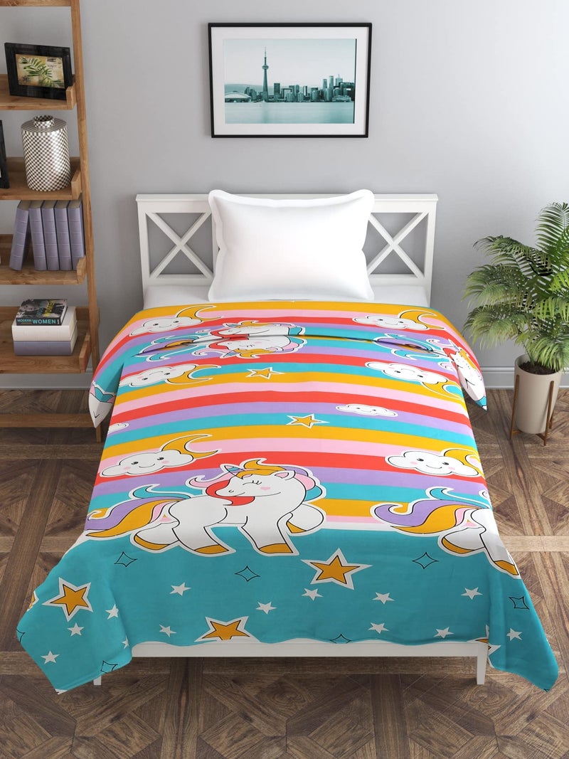 MORADO Premium Glace Cotton Cartoon Design Duvet Cover - Single, Green & Pink with Zipper - Image 2