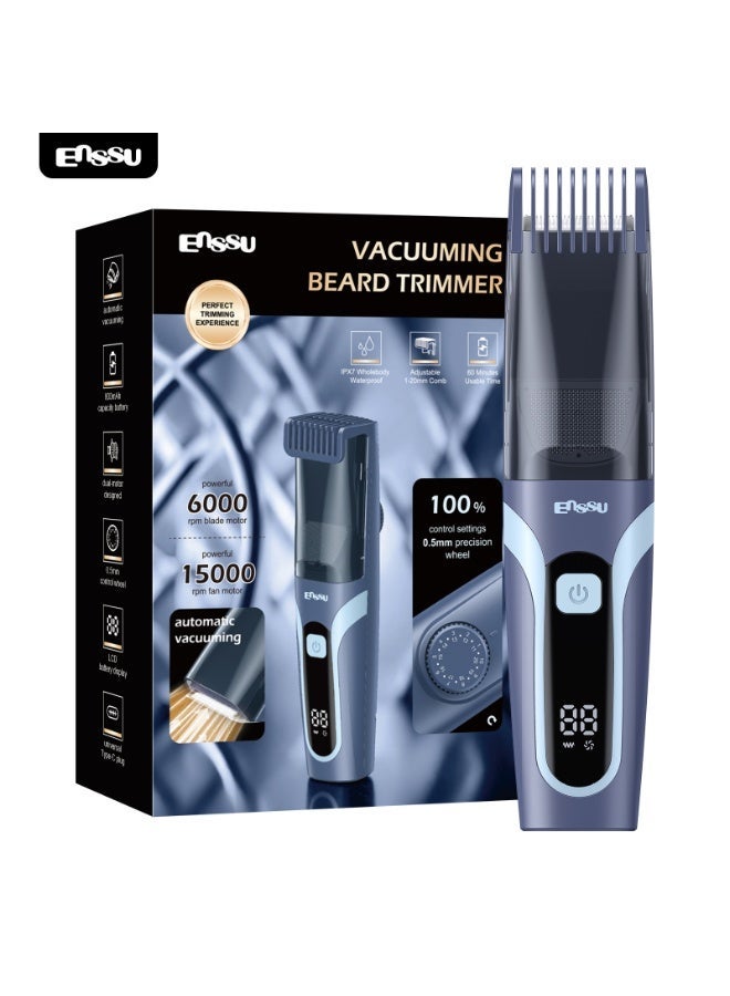 ENSSU IPX7 Whole Body Waterproof Proof, Automatic Vacuum Beard Trimmer for Men – Dual Mode Trimming & Vacuuming, LCD Display, Type-C Rechargeable - Image 1