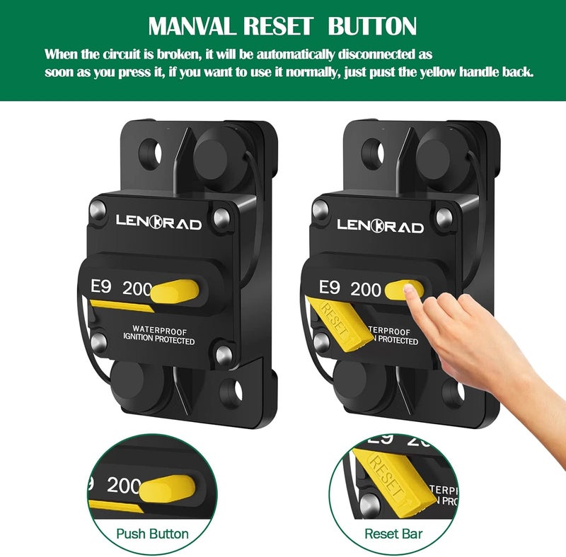 LENKRAD 200 Amp Marine Circuit Breaker Resettable 200A with Manual Reset Switch Button for Boat, Trolling, RV, Yacht, 12V - 48V DC, Waterproof, Surface Mount(200 Amp Boat Circuit Breaker) - Image 4