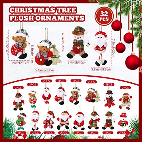Jerify 32 Pcs Christmas Tree Plush Ornaments Bulk Santa Snowman Bear Hanging Decorations Pendant Plush Doll Ornaments for Holiday Party Decor Festival Gift - Image 3