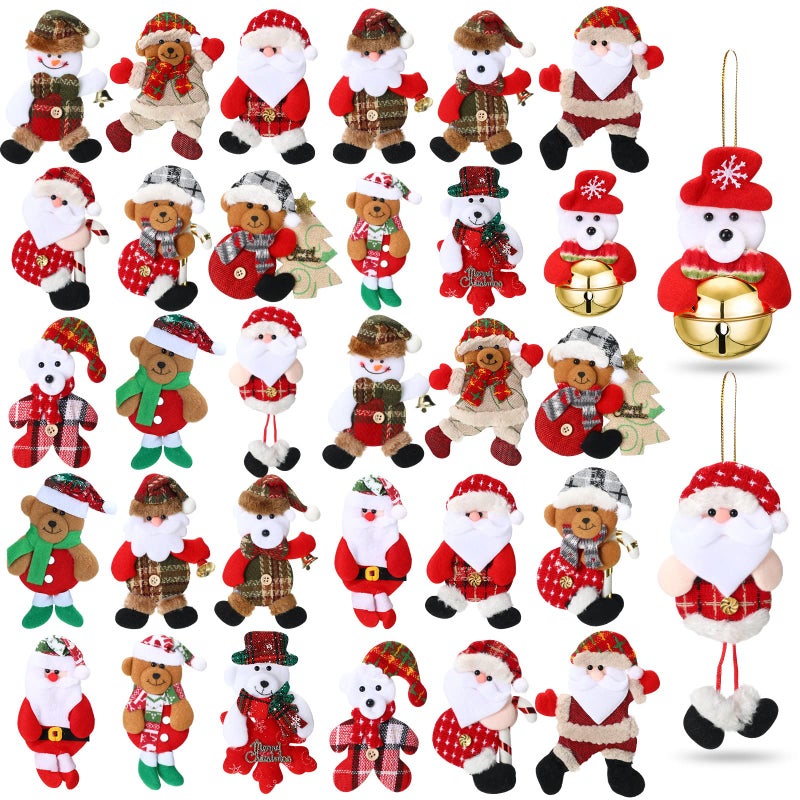 Jerify 32 Pcs Christmas Tree Plush Ornaments Bulk Santa Snowman Bear Hanging Decorations Pendant Plush Doll Ornaments for Holiday Party Decor Festival Gift - Image 2
