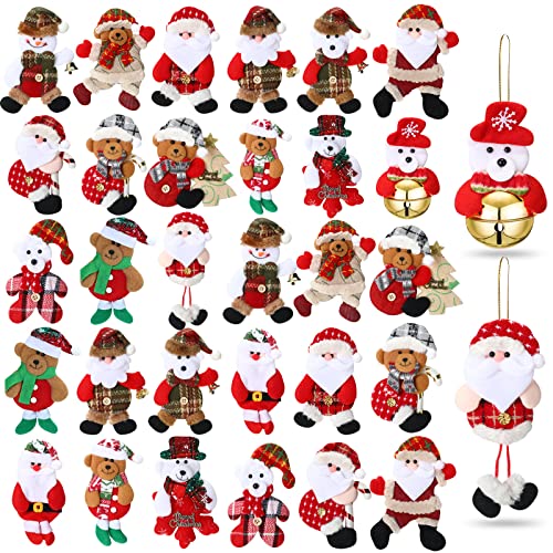 Jerify 32 Pcs Christmas Tree Plush Ornaments Bulk Santa Snowman Bear Hanging Decorations Pendant Plush Doll Ornaments for Holiday Party Decor Festival Gift - Image 1