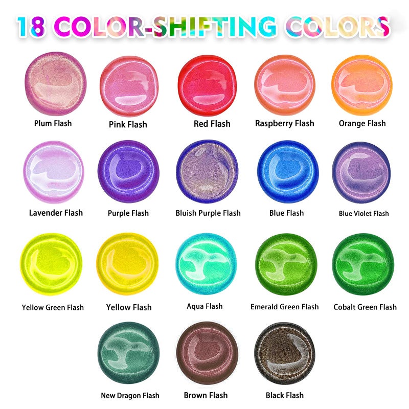 ABEIER Iridescent Acrylic Paint, Set of 18 Chameleon Colors, 2 oz/60ml Bottles, Color-shifting, Non-Toxic, High Viscosity, Blendable, Paints on Rocks Crafts Canvas Wood, Fabric, Ceramic & Stone - Image 2