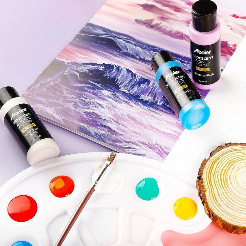 ABEIER Iridescent Acrylic Paint, Set of 18 Chameleon Colors, 2 oz/60ml Bottles, Color-shifting, Non-Toxic, High Viscosity, Blendable, Paints on Rocks Crafts Canvas Wood, Fabric, Ceramic & Stone - Image 4