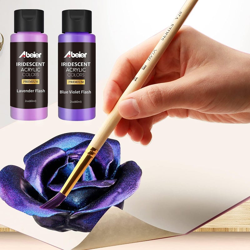 ABEIER Iridescent Acrylic Paint, Set of 18 Chameleon Colors, 2 oz/60ml Bottles, Color-shifting, Non-Toxic, High Viscosity, Blendable, Paints on Rocks Crafts Canvas Wood, Fabric, Ceramic & Stone - Image 5