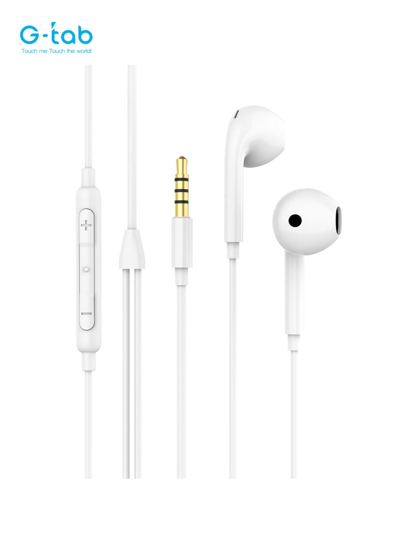 G-Tab GEP03، صوت عالي الجودة، طول 1.2 متر، ميكروفون وتحكم في مستوى الصوت، موصل جاك 3.5 ملم، سماعة أذن سلكية ستيريو لأجهزة الكمبيوتر المحمول/الهاتف الذي يعمل بنظام Android/Samsung - Image 1