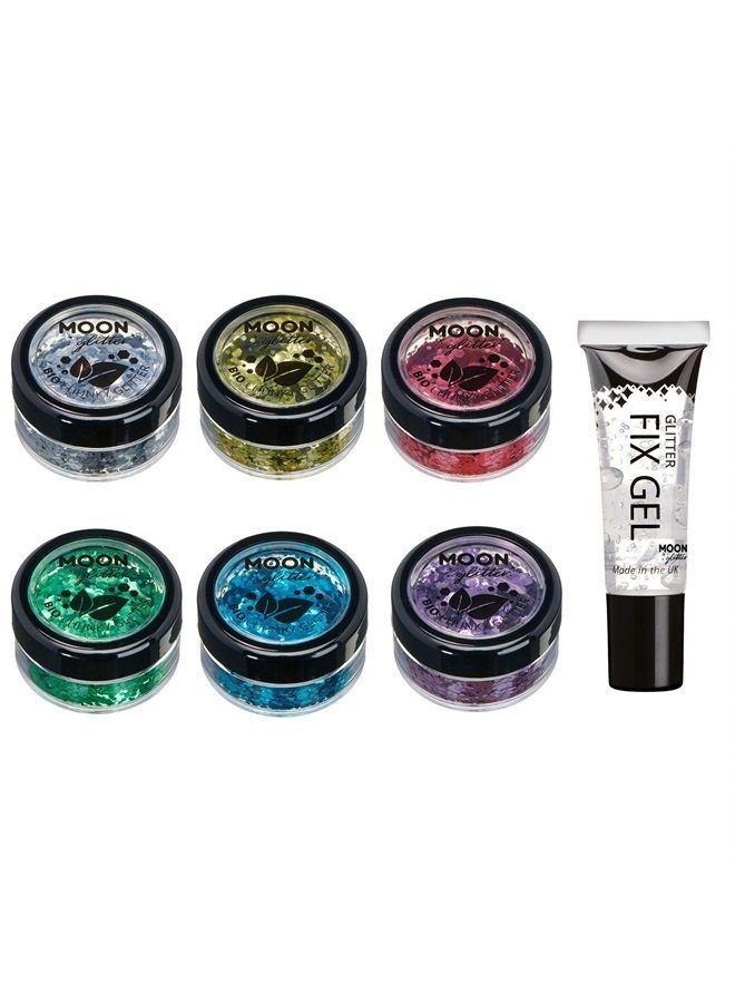 Moon Glitter Biodegradable Eco Chunky Glitter by Moon Glitter - 100% Cosmetic Bio Glitter for Face, Body, Nails, Hair and Lips - 3g Set of 6 - plus Glitter Fix Gel - Image 1