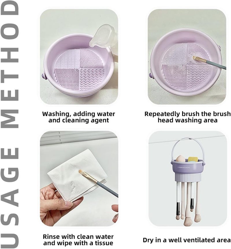 Prapatti 3in1 Makeup Brush Cleaner Silicone Cleaning Pad Brush Holder Drying Rack for Quick Deep Cleaning Compact Portable Tool for All Makeup Brushes - Image 4