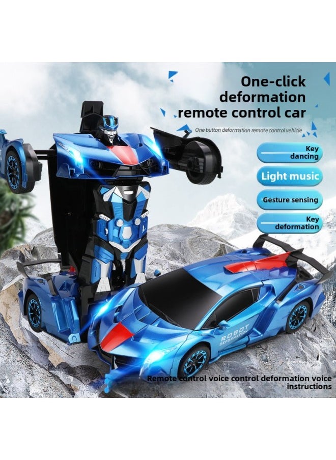 Voice-activated Induction Deformation Car King Kong Robot Charging Electric Boy Racing Children's Remote Control Toy Car-Color:Gadi Reddy Ares Voice Control Blue-Proportion:Four Electric Plus Watch  - Image 2