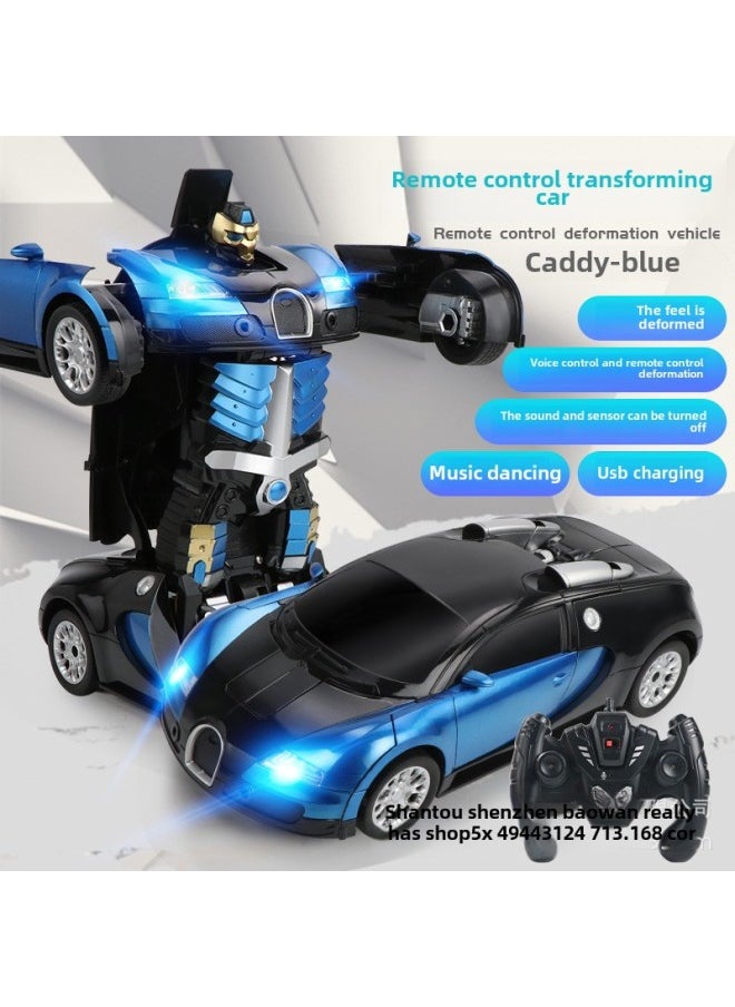 Voice-activated Induction Deformation Car King Kong Robot Charging Electric Boy Racing Children's Remote Control Toy Car-Color:Gadi Reddy Ares Voice Control Blue-Proportion:Four Electric Plus Watch  - Image 1