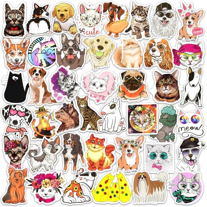 DETICKERS Dog and Cat Stickers for Kids Cute Pet Water Bottles 100 PCS Waterproof Vinyl Gifts for Kids Stickers