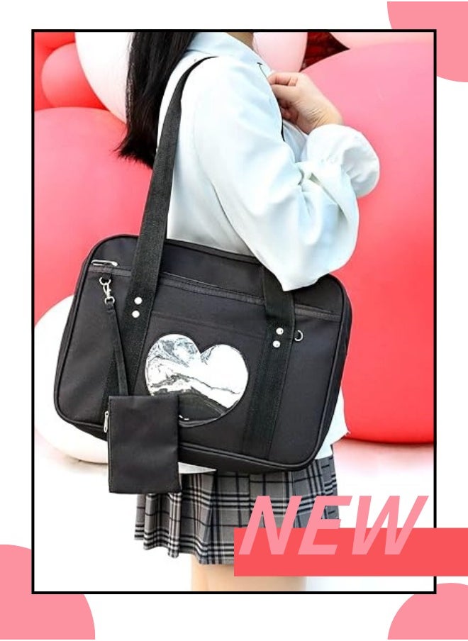ILovhaprty Kawaii Ita Bag, Japanese School Bag, Cute Tote Bag, Large Shoulder Anime Heart PurseIta Bag, Cute  Uniform Bag, Double Window Sweet, PU Leather ita Bag ,Kawaii Pins Bag+cute small bag  - Image 1