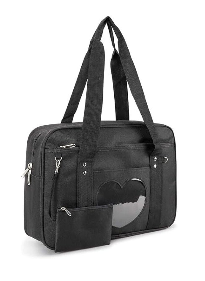 ILovhaprty Kawaii Ita Bag, Japanese School Bag, Cute Tote Bag, Large Shoulder Anime Heart PurseIta Bag, Cute  Uniform Bag, Double Window Sweet, PU Leather ita Bag ,Kawaii Pins Bag+cute small bag  - Image 3
