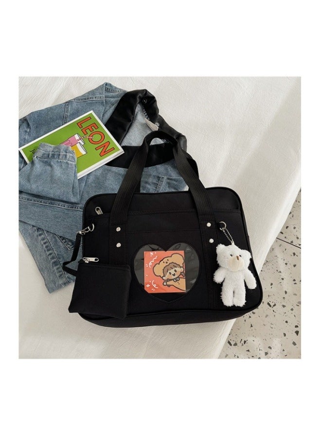 ILovhaprty Kawaii Ita Bag, Japanese School Bag, Cute Tote Bag, Large Shoulder Anime Heart PurseIta Bag, Cute  Uniform Bag, Double Window Sweet, PU Leather ita Bag ,Kawaii Pins Bag+cute small bag  - Image 4