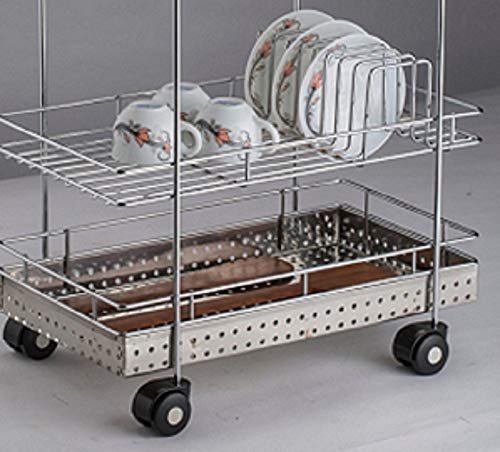ONTRIP ONTRIP Stainless Steel 3 Layer Large Sink Dish Drying Rack for Kitchen Dish Rack Organizers Utensils Tools Cutlery Storage Trolley with Foldable Wheels1 pcs - Image 4