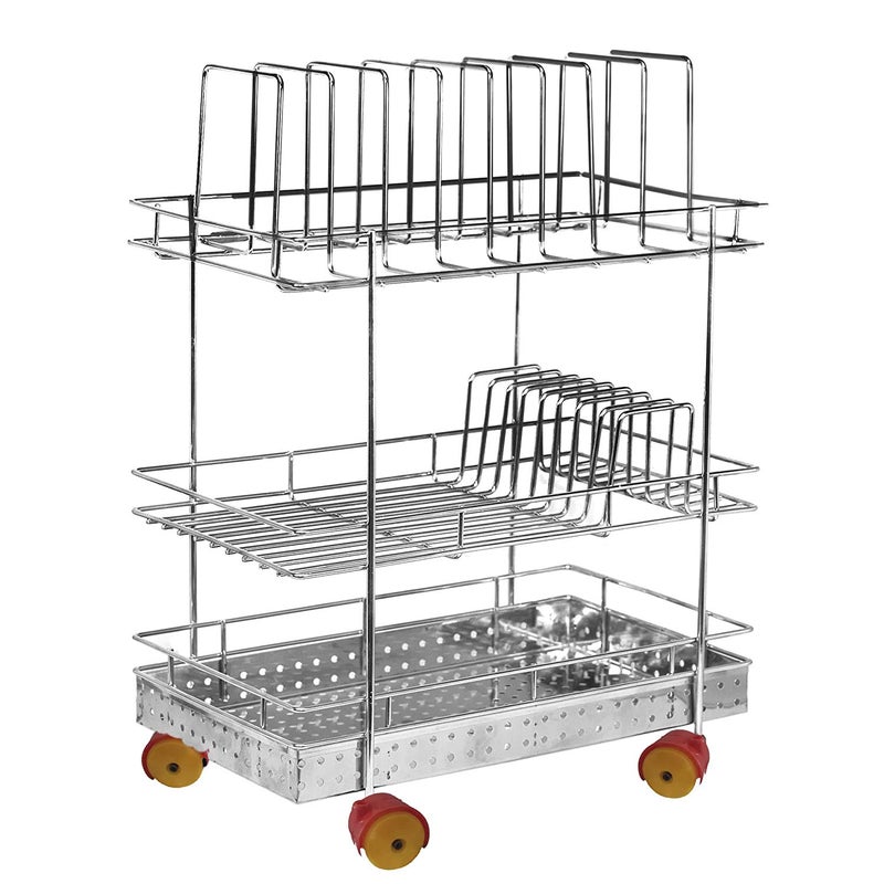 ONTRIP ONTRIP Stainless Steel 3 Layer Large Sink Dish Drying Rack for Kitchen Dish Rack Organizers Utensils Tools Cutlery Storage Trolley with Foldable Wheels1 pcs - Image 3