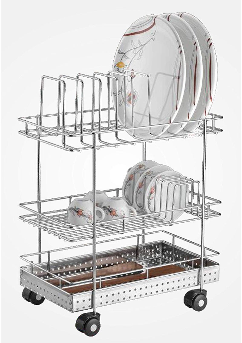 ONTRIP ONTRIP Stainless Steel 3 Layer Large Sink Dish Drying Rack for Kitchen Dish Rack Organizers Utensils Tools Cutlery Storage Trolley with Foldable Wheels1 pcs - Image 1