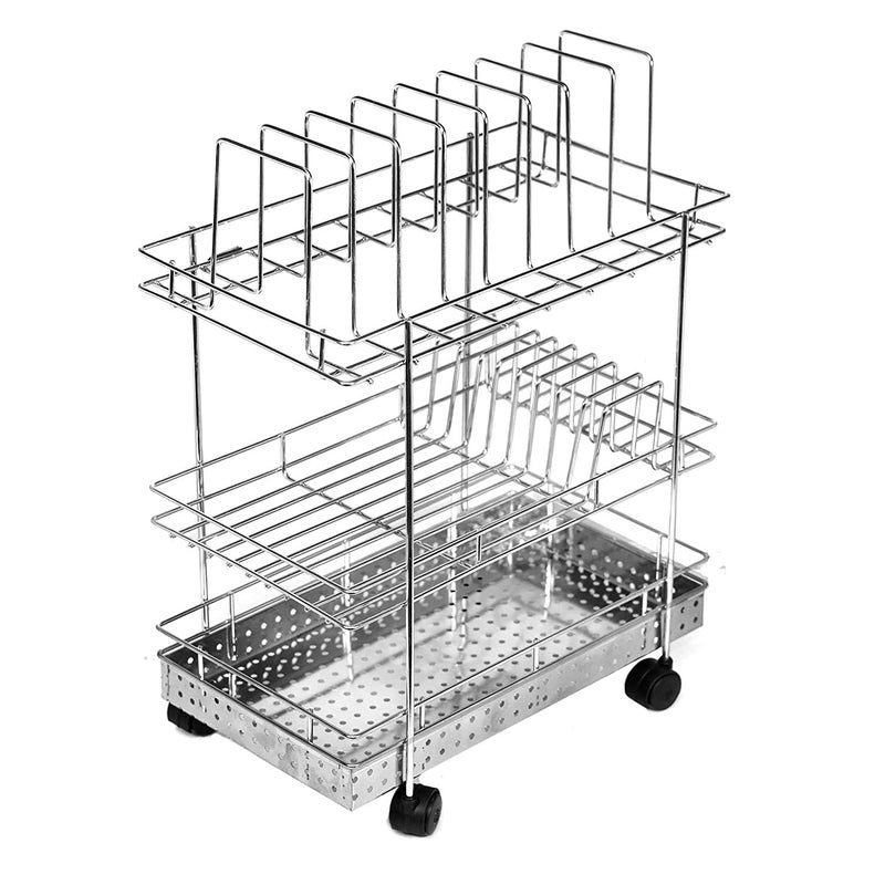 ONTRIP ONTRIP Stainless Steel 3 Layer Large Sink Dish Drying Rack for Kitchen Dish Rack Organizers Utensils Tools Cutlery Storage Trolley with Foldable Wheels1 pcs - Image 2