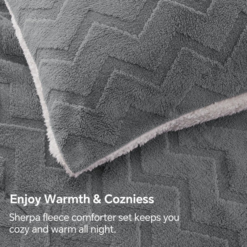 BEDELITE Fluffy Queen Comforter Set - Super Soft Sherpa Grey Comforter for Queen Size Bed, Luxury Warm Bedding Set for Winter, Fuzzy Bed Set 3 Pieces (1 Comforter, 2 Pillowcases) - Image 5