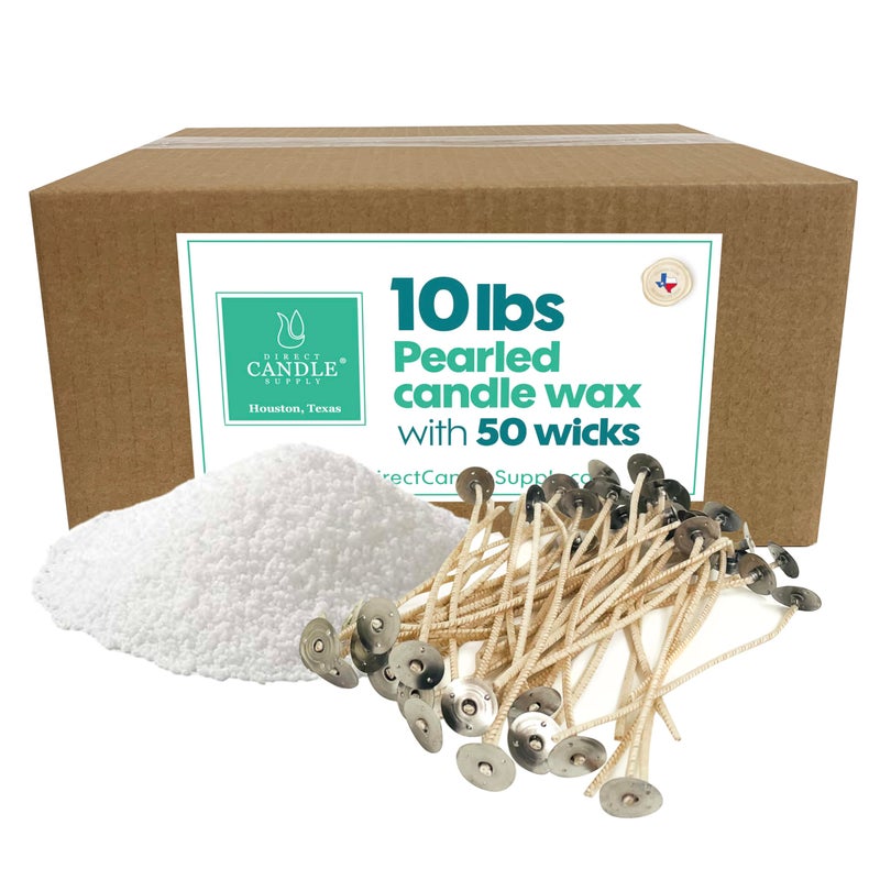 Snow Pearled Candle with Wicks Sand Candle Wax kit 10lbs of Candle Sand with 50 Wicks Included Unscented Powder Candles for Candle Making Weddings and Parties