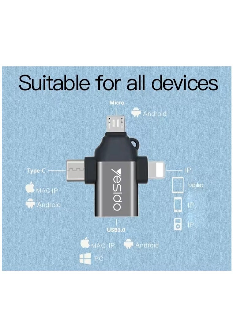 Yesido 3-in-1 USB-C to Micro 8-Pin OTG Adapter Mobile Phone to USB 3.0 for IP for Computer Use