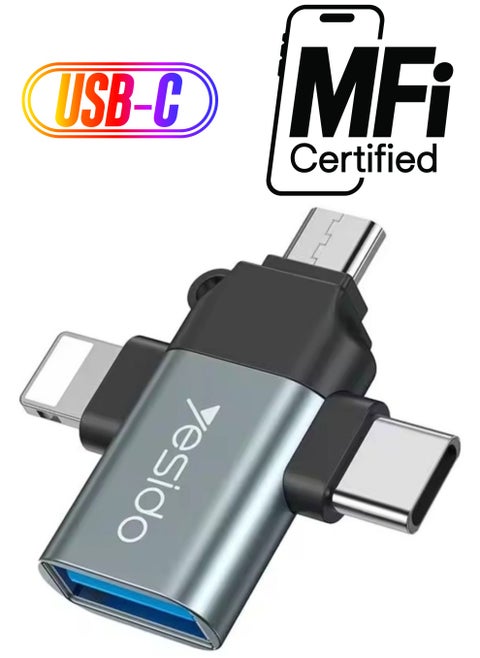 Yesido 3-in-1 USB-C to Micro 8-Pin OTG Adapter Mobile Phone to USB 3.0 for IP for Computer Use