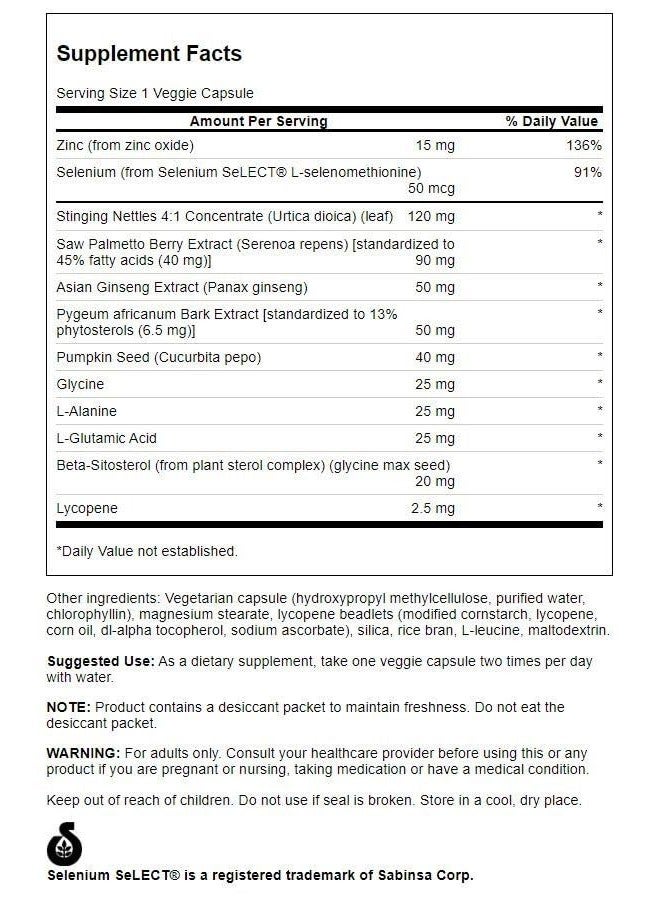 Swanson Prostate Essentials Plus 90 Veg Capsules - Image 2