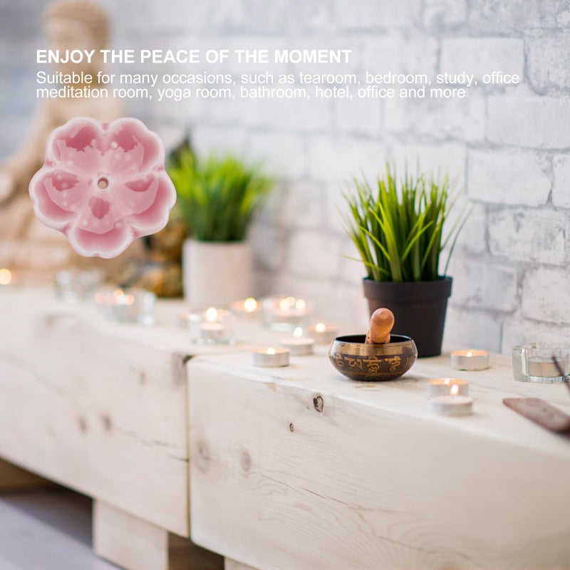 Ceramic Incense Holder Pink Cherry Blossom Design 4pcs Set Desktop Ash Catcher For Meditation Yoga - Image 5