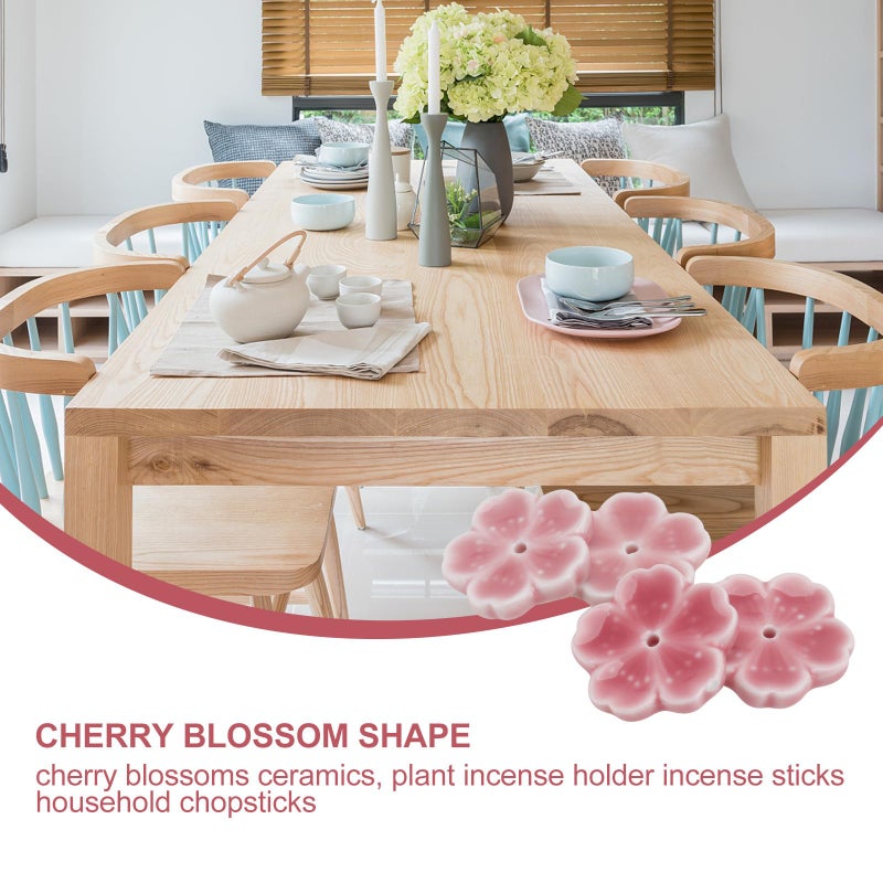 Ceramic Incense Holder Pink Cherry Blossom Design 4pcs Set Desktop Ash Catcher For Meditation Yoga - Image 4