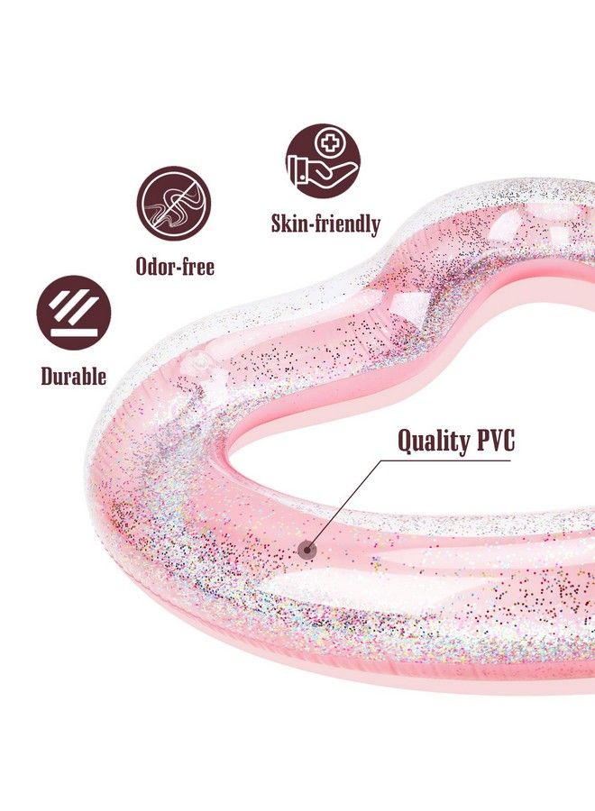 MoKo Inflatable Pool Float For Kids Adults Clearance Heart Shaped Swim Ring 120Cm Diameter Summer Swimming Tube Water Fun Beach Party Pool Toys Swimming Circle Glitter Rose Gold - Image 4