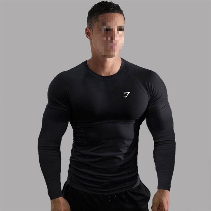 Fitness Long Sleeve Bodysuit GYM Muscle Men T-shirts Quick Dry High Elasticity Trainer Brother Sports Training Slims Your Silhou Black 