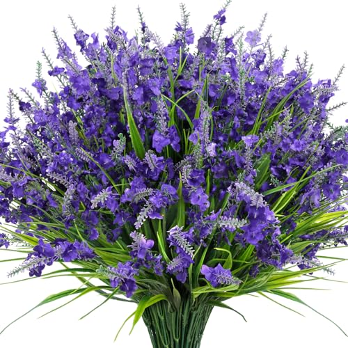Besteek 20 Bundles Artificial Lavender Flowers for Outdoors Fake Silk Flowers Faux Plants UV Resistant for Indoor Outside Spring Porch Garden Window Table Box Office Home Decorations Deep Purple - Image 1