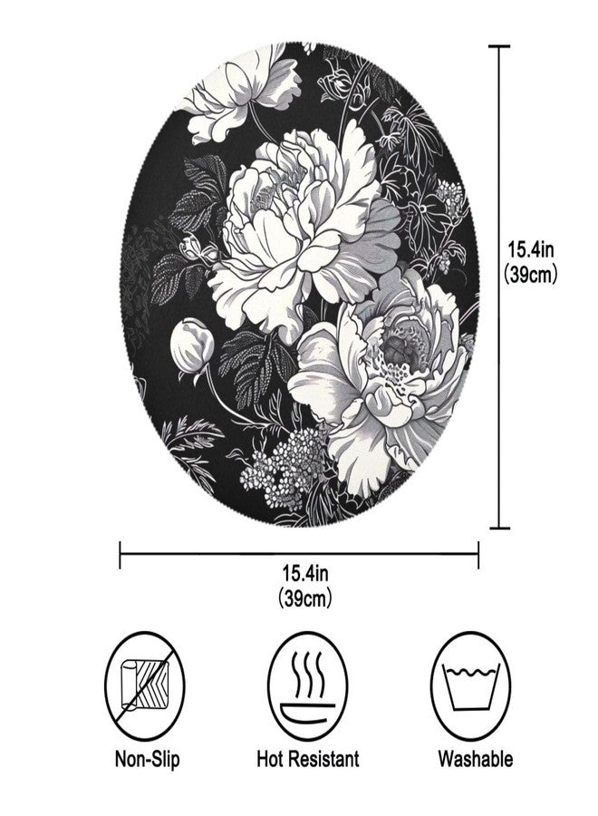 SDMKA White Flowers Black Place Mats Set of 4, 15 Inch Round Placemats Washable Non-Slip Table Mats for Kitchen Dining - Image 3