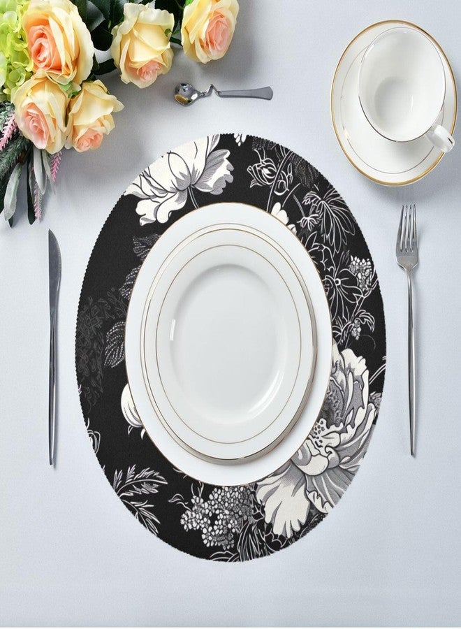 SDMKA White Flowers Black Place Mats Set of 4, 15 Inch Round Placemats Washable Non-Slip Table Mats for Kitchen Dining - Image 4