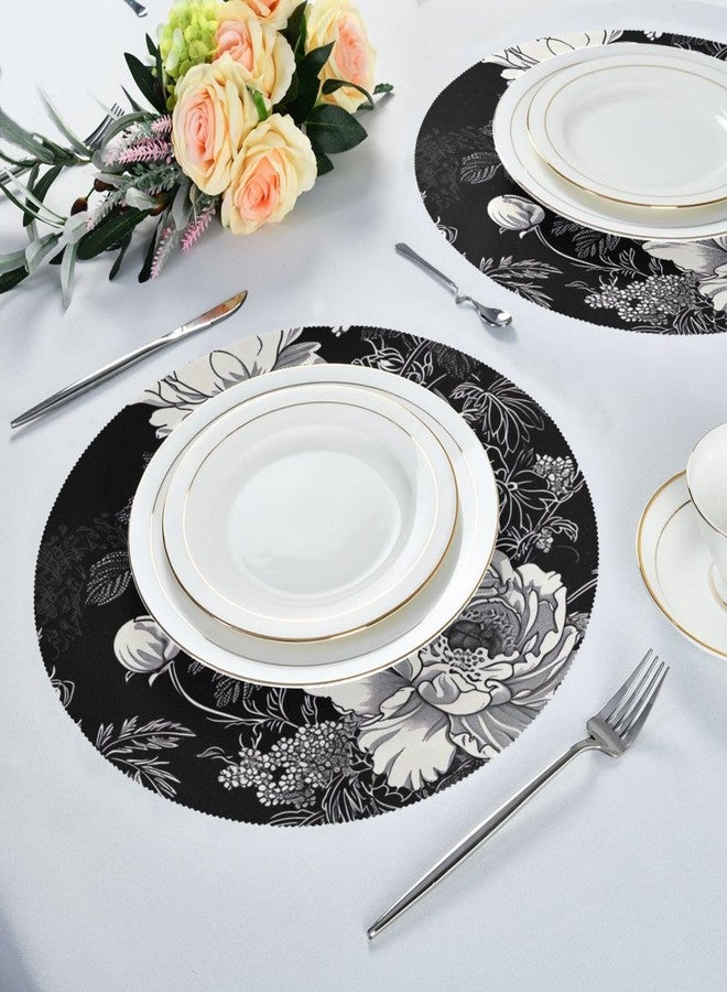 SDMKA White Flowers Black Place Mats Set of 4, 15 Inch Round Placemats Washable Non-Slip Table Mats for Kitchen Dining - Image 5
