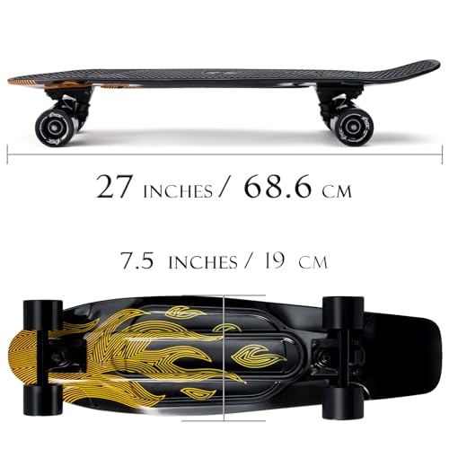 KMX Skateboard 27 Inch, Classic Cruiser Skateboard for Beginners and Advanced, Mini Cruiser Board for Boys, Girls, Kids, Students, Adults, Teens Penny Board(27 Flame Fire) - Image 5