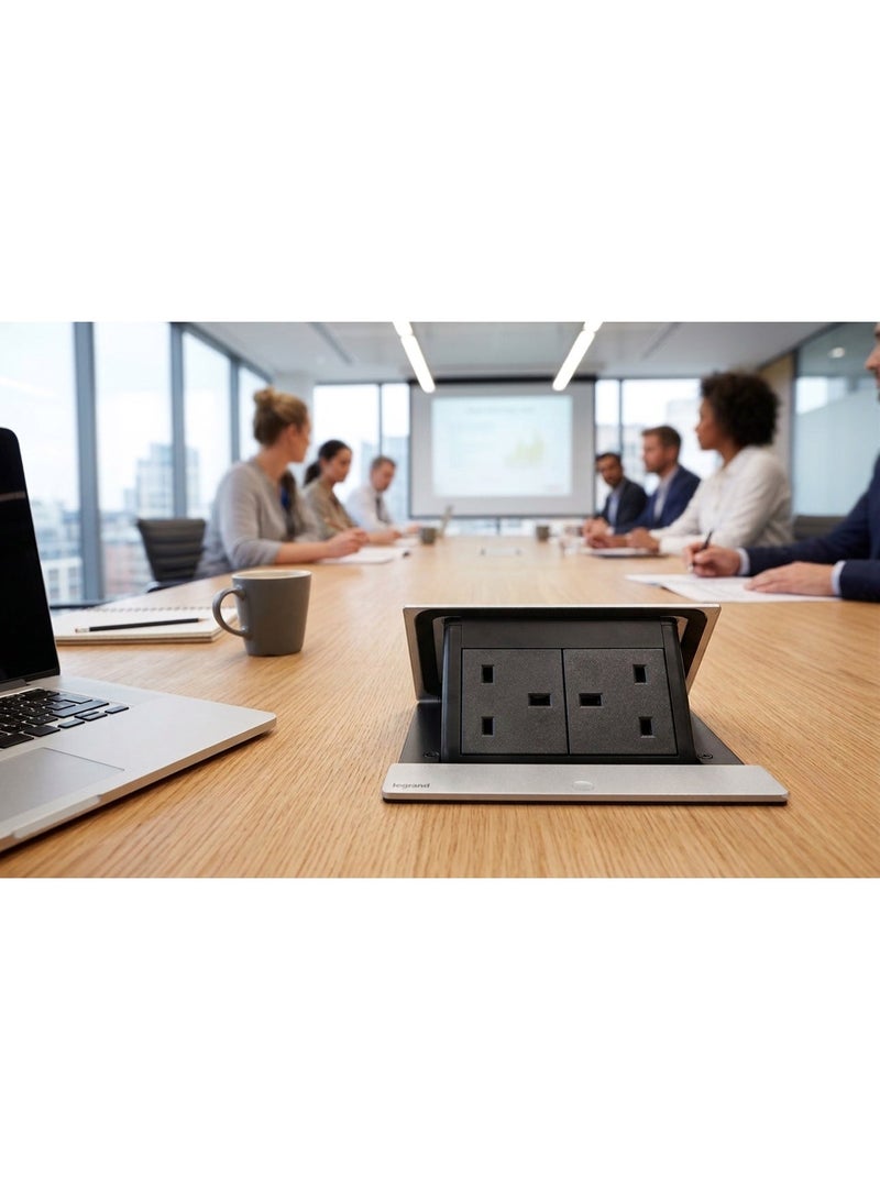 Legrand Incara Pop-Up Socket | Table Power Outlet with USB Charging | Concealed Desk & Conference Table Socket | Premium Furniture Power Module | Aluminum Finish - Image 1