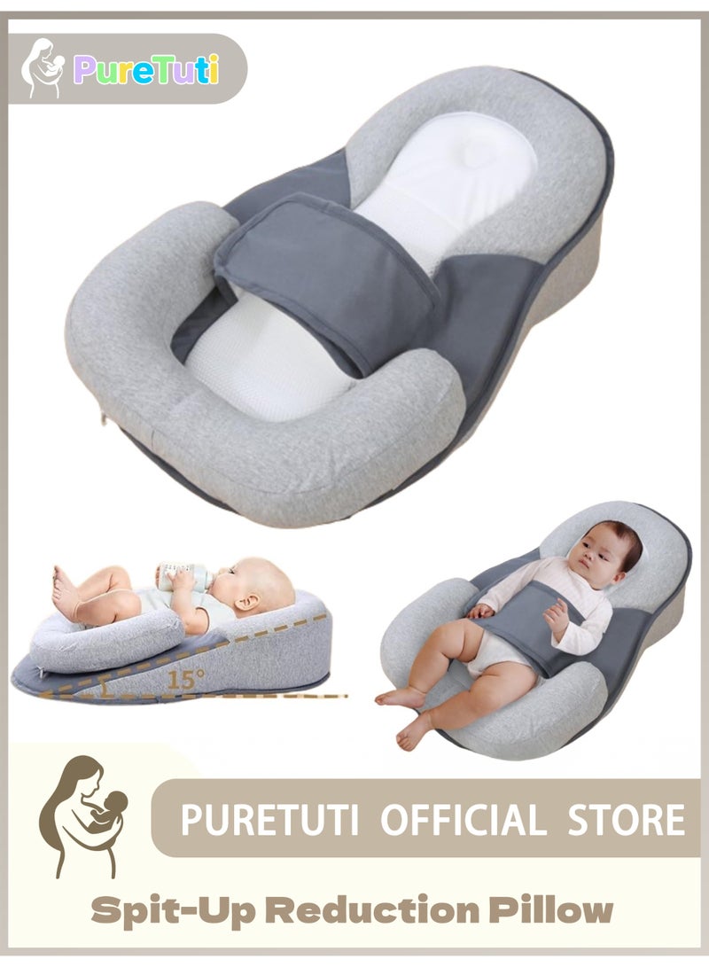 PureTuti 15° Baby Anti-Reflux Incline Pillow with Non-Slip Base - Wedge Pillow to Reduce Spit Up, Aid Digestion & Improve Sleep for Newborns & Infants - Image 1