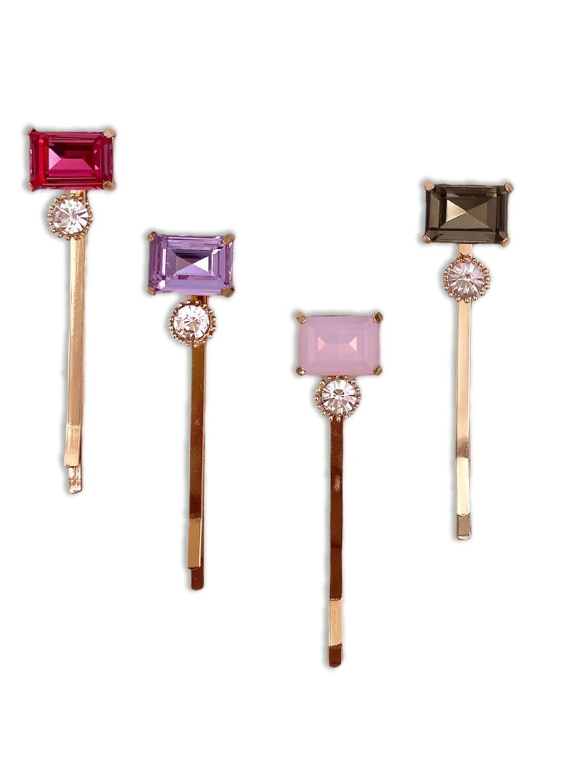 Lizzie Kay 4PCS Crystal Gemstone Bobby Pins Decorative Hair Slides Clips Jewel Accessories Women Set B 