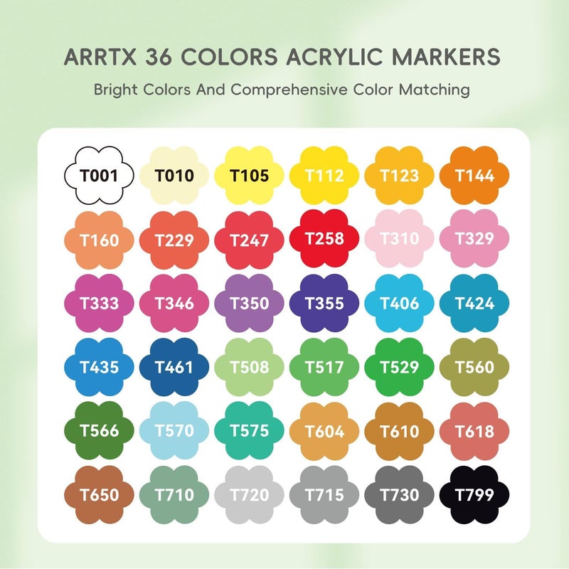 Arrtx 36 Colors Direct Liquid Ink Acrylic Paint Pens for Rock Painting, Brush Tip Acrylic Pen, Acrylic Markers, Waterproof Paint Marker, Art Supplies for Stone, Glass, Egg, Wood, DIY Crafts - Image 2