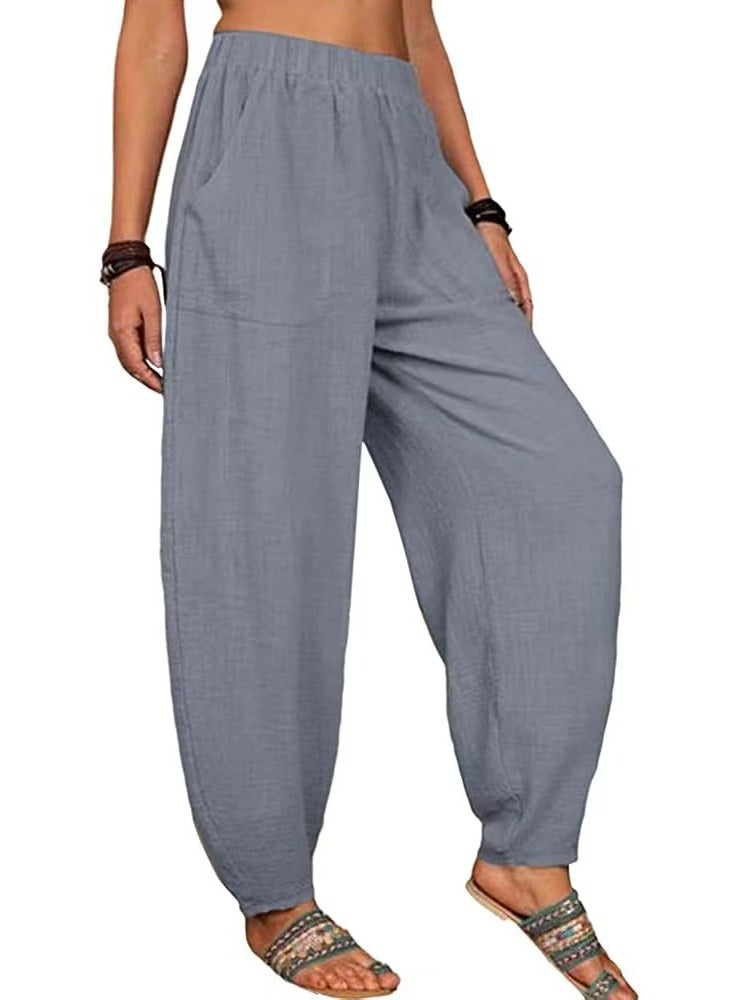 Loquat Women's New Solid Color Cotton And Linen Slacks Home Harlan Pants  - Image 2