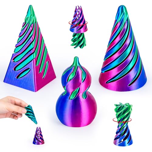 3Dgenius 3 Pack Spiral Cone Fidget Toys 3D Printed Spiral Fidget Toys Impossible Cone 3D Printed Fidgets Impossible Pyramid Passthrough 3D Printed Toys for Adults Kids for Anxiety Relaxing 3PCS - Image 1