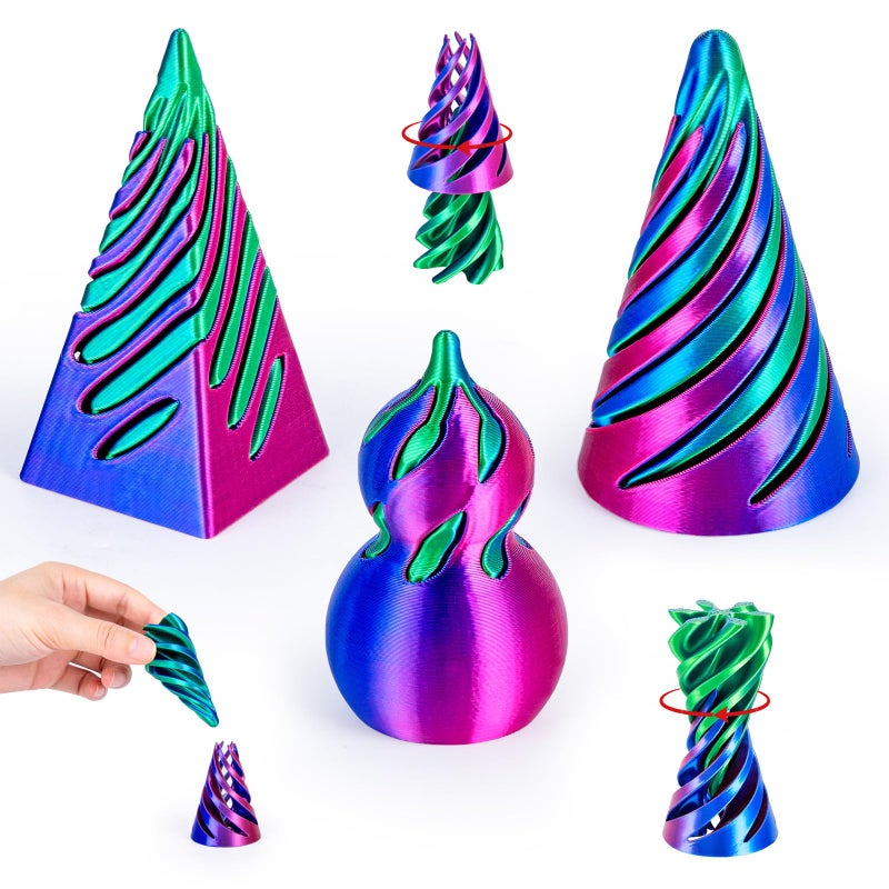 3Dgenius 3 Pack Spiral Cone Fidget Toys 3D Printed Spiral Fidget Toys Impossible Cone 3D Printed Fidgets Impossible Pyramid Passthrough 3D Printed Toys for Adults Kids for Anxiety Relaxing 3PCS - Image 3