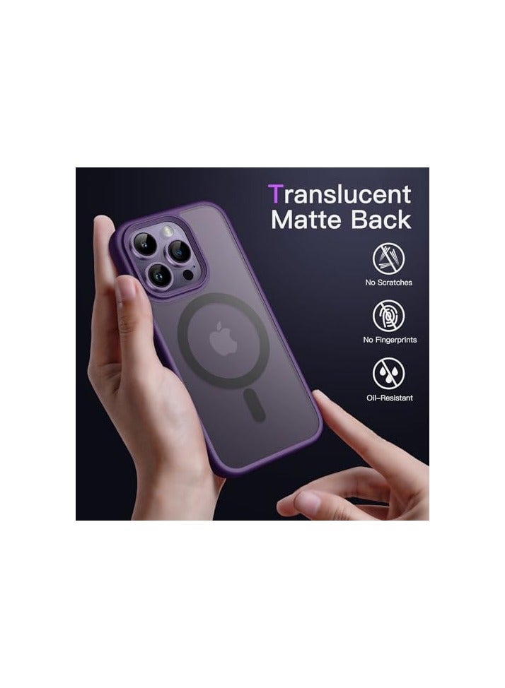 JETech Magnetic Case for iPhone 14 Pro 6.1-Inch Compatible with MagSafe, Shockproof Phone Bumper Cover, Solid Color Matte TPU Frame, Anti-Scratch Clear Back (Deep Purple) - Image 3