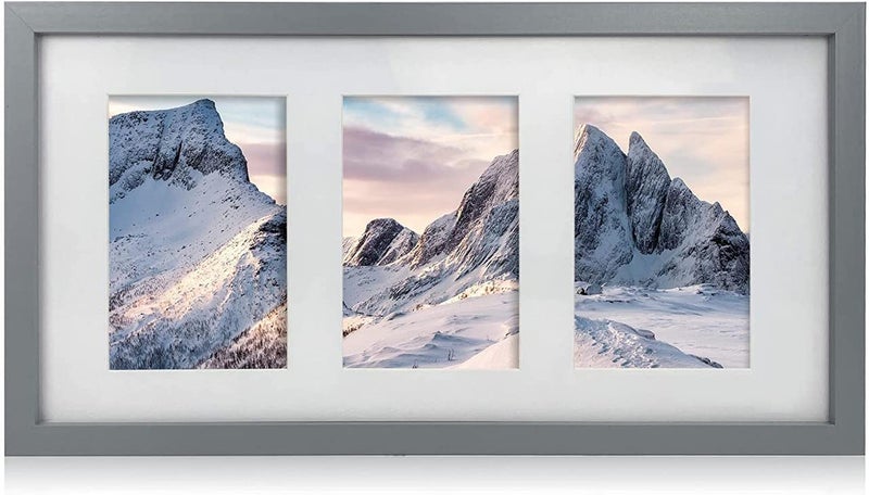 Innoteck إينوتيك إيسينشالز 3 في 1 إطار صور خشبي متميز رمادي غير لامع مع ثلاثة فتحات 6x4 أفقية أو عمودية تصميم فريد متعدد الوظائف لإطار تعليق الحائط