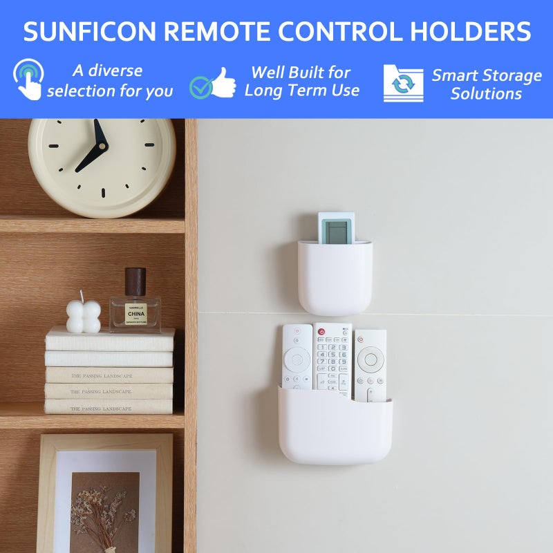 سنفيكون SUNFICON حامل جهاز التحكم عن بعد على الحائط ومروحة التلفزيون وحامل جهاز التحكم عن بعد بجانب السرير وحامل الحائط المنظم وحامل الهاتف للمكتب ومشغل الوسائط اللاصق وحامل صندوق علبة المنزل والمكتب ومنضدة بيضاء 2 صغير - Image 4