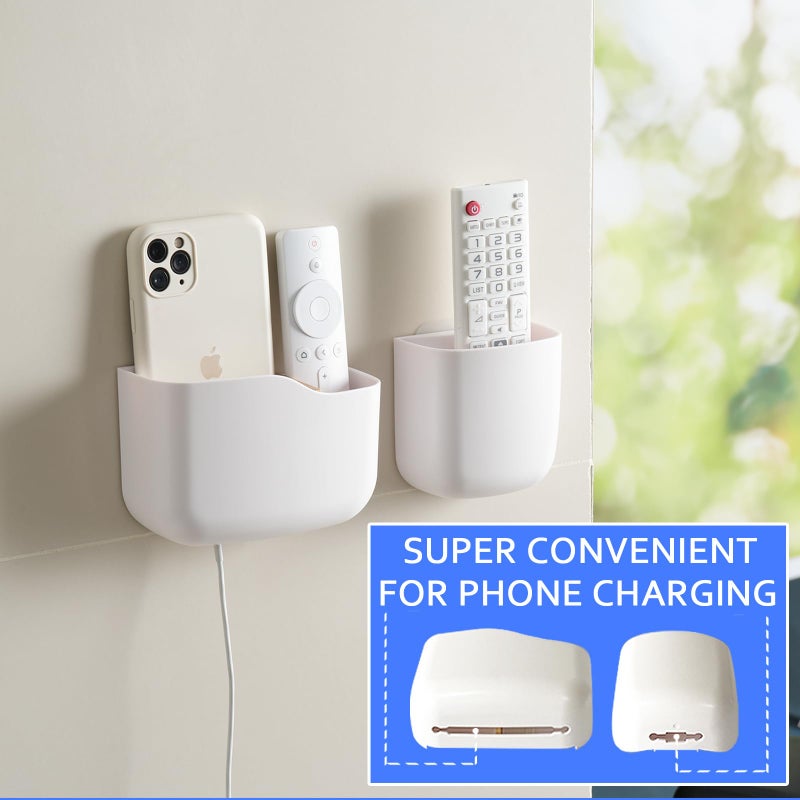 سنفيكون SUNFICON حامل جهاز التحكم عن بعد على الحائط ومروحة التلفزيون وحامل جهاز التحكم عن بعد بجانب السرير وحامل الحائط المنظم وحامل الهاتف للمكتب ومشغل الوسائط اللاصق وحامل صندوق علبة المنزل والمكتب ومنضدة بيضاء 2 صغير - Image 5